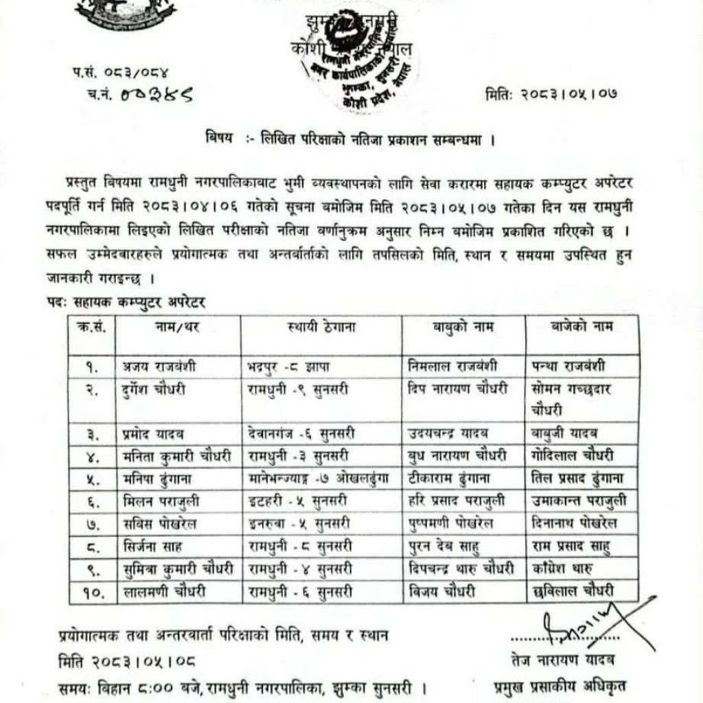 सहायक कम्प्युटर अपरेटरको परीक्षा नतिजामाथि प्रश्न, रामधुनीमा प्रदर्शनको आह्वान सहायक कम्प्युटर अपरेटरको परीक्षा नतिजामाथि प्रश्न, रामधुनीमा प्रदर्शनको आह्वान